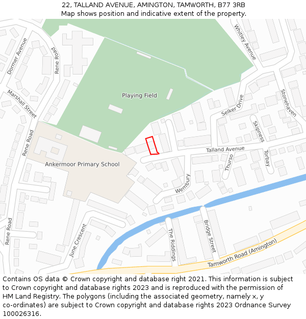 22, TALLAND AVENUE, AMINGTON, TAMWORTH, B77 3RB: Location map and indicative extent of plot