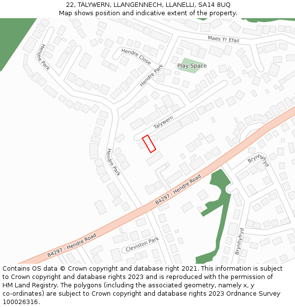 22, TALYWERN, LLANGENNECH, LLANELLI, SA14 8UQ: Location map and indicative extent of plot