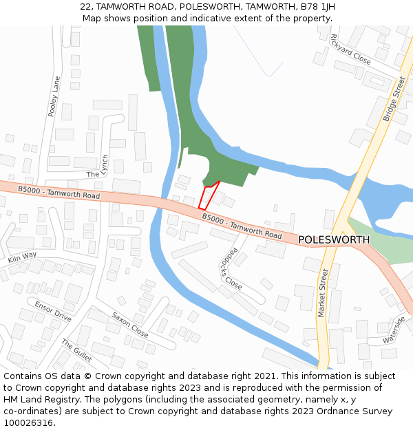 22, TAMWORTH ROAD, POLESWORTH, TAMWORTH, B78 1JH: Location map and indicative extent of plot