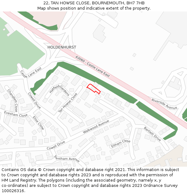 22, TAN HOWSE CLOSE, BOURNEMOUTH, BH7 7HB: Location map and indicative extent of plot