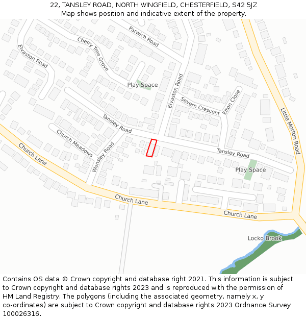 22, TANSLEY ROAD, NORTH WINGFIELD, CHESTERFIELD, S42 5JZ: Location map and indicative extent of plot