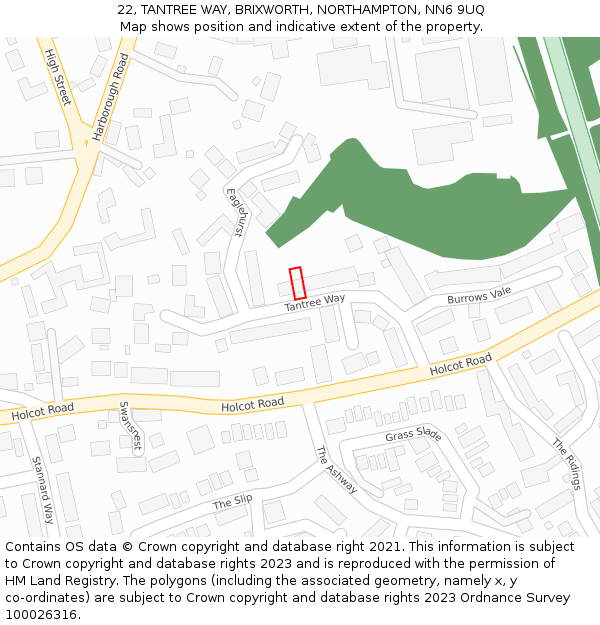 22, TANTREE WAY, BRIXWORTH, NORTHAMPTON, NN6 9UQ: Location map and indicative extent of plot