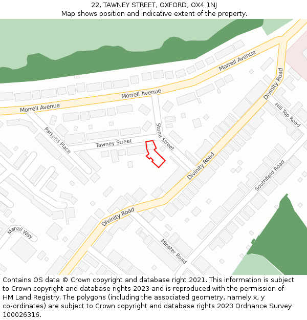 22, TAWNEY STREET, OXFORD, OX4 1NJ: Location map and indicative extent of plot