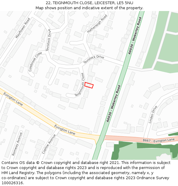 22, TEIGNMOUTH CLOSE, LEICESTER, LE5 5NU: Location map and indicative extent of plot