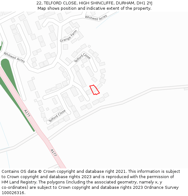 22, TELFORD CLOSE, HIGH SHINCLIFFE, DURHAM, DH1 2YJ: Location map and indicative extent of plot