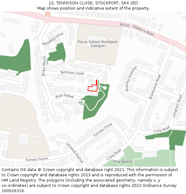 22, TENNYSON CLOSE, STOCKPORT, SK4 2ED: Location map and indicative extent of plot