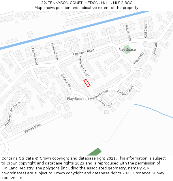 22, TENNYSON COURT, HEDON, HULL, HU12 8GG: Location map and indicative extent of plot