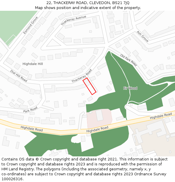 22, THACKERAY ROAD, CLEVEDON, BS21 7JQ: Location map and indicative extent of plot