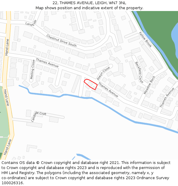 22, THAMES AVENUE, LEIGH, WN7 3NL: Location map and indicative extent of plot