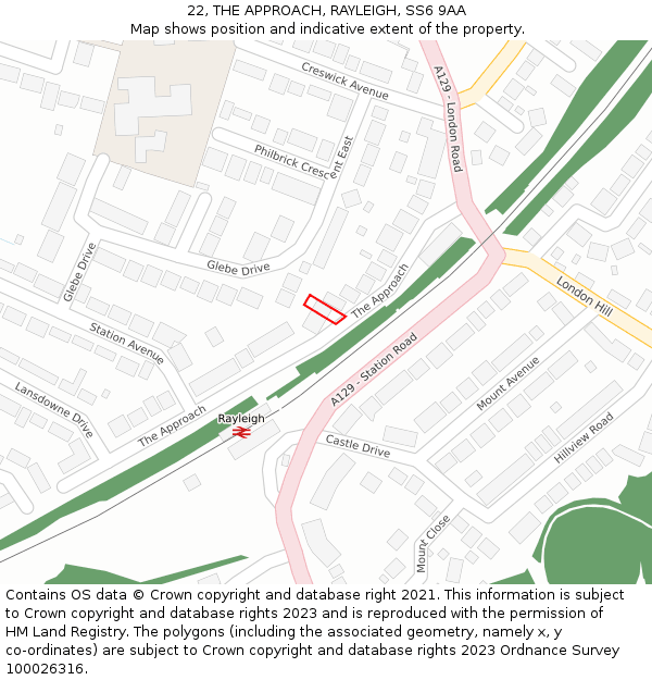 22, THE APPROACH, RAYLEIGH, SS6 9AA: Location map and indicative extent of plot