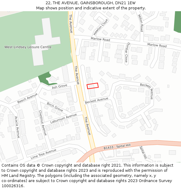 22, THE AVENUE, GAINSBOROUGH, DN21 1EW: Location map and indicative extent of plot