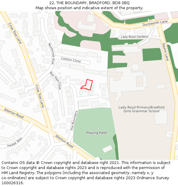 22, THE BOUNDARY, BRADFORD, BD8 0BQ: Location map and indicative extent of plot