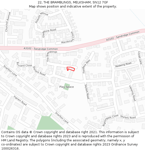 22, THE BRAMBLINGS, MELKSHAM, SN12 7GF: Location map and indicative extent of plot