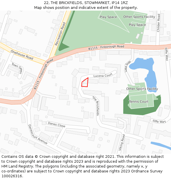 22, THE BRICKFIELDS, STOWMARKET, IP14 1RZ: Location map and indicative extent of plot