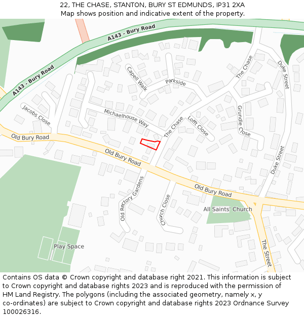 22, THE CHASE, STANTON, BURY ST EDMUNDS, IP31 2XA: Location map and indicative extent of plot