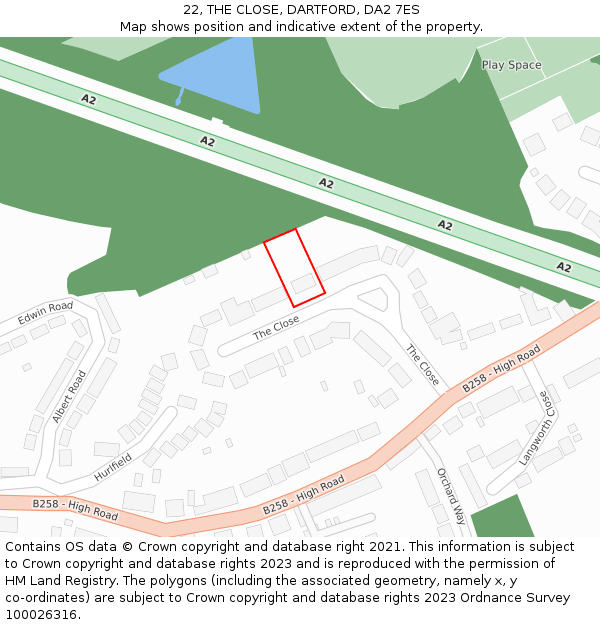 22, THE CLOSE, DARTFORD, DA2 7ES: Location map and indicative extent of plot