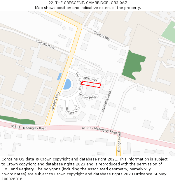 22, THE CRESCENT, CAMBRIDGE, CB3 0AZ: Location map and indicative extent of plot