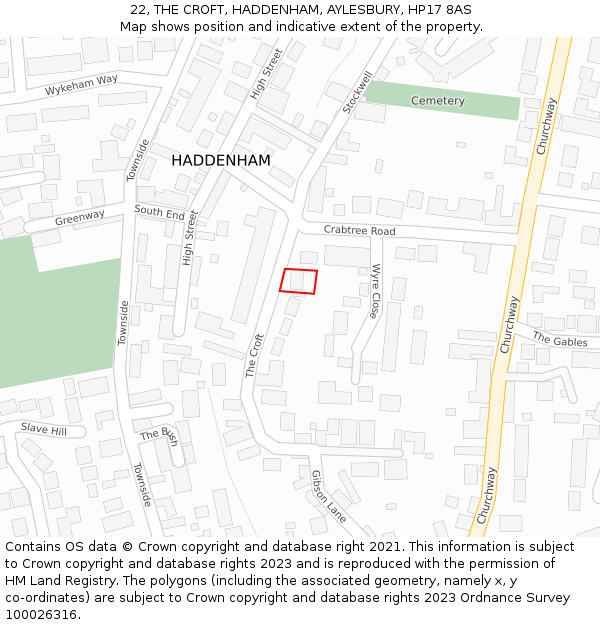 22, THE CROFT, HADDENHAM, AYLESBURY, HP17 8AS: Location map and indicative extent of plot
