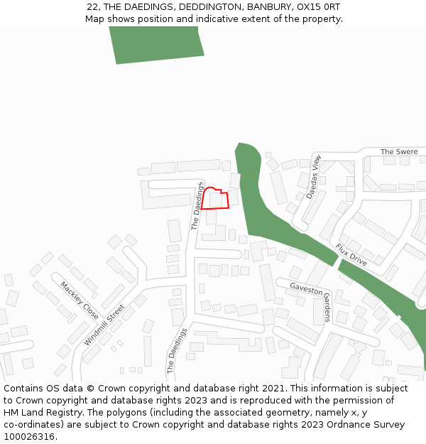 22, THE DAEDINGS, DEDDINGTON, BANBURY, OX15 0RT: Location map and indicative extent of plot