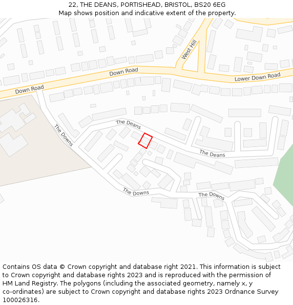 22, THE DEANS, PORTISHEAD, BRISTOL, BS20 6EG: Location map and indicative extent of plot