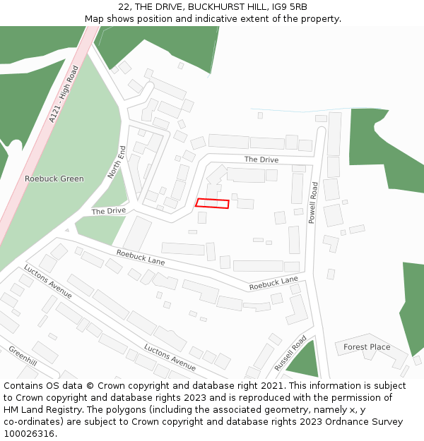 22, THE DRIVE, BUCKHURST HILL, IG9 5RB: Location map and indicative extent of plot