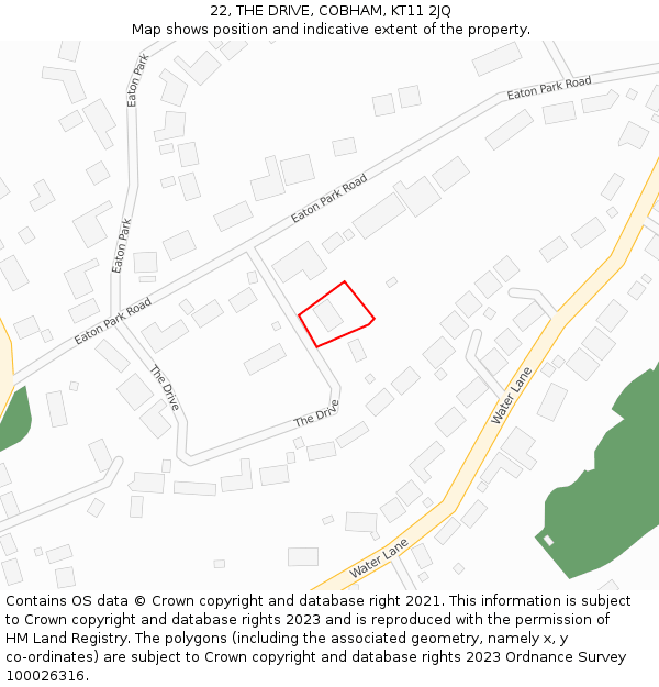 22, THE DRIVE, COBHAM, KT11 2JQ: Location map and indicative extent of plot