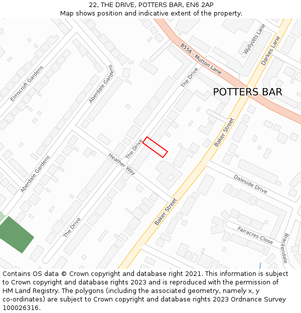 22, THE DRIVE, POTTERS BAR, EN6 2AP: Location map and indicative extent of plot