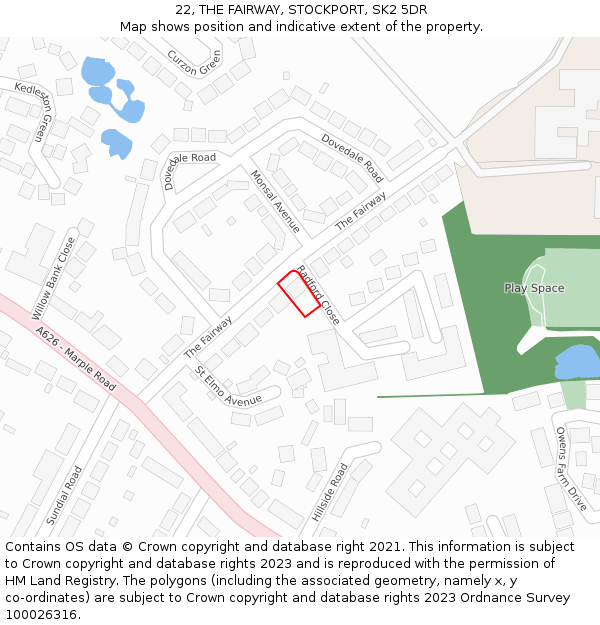 22, THE FAIRWAY, STOCKPORT, SK2 5DR: Location map and indicative extent of plot