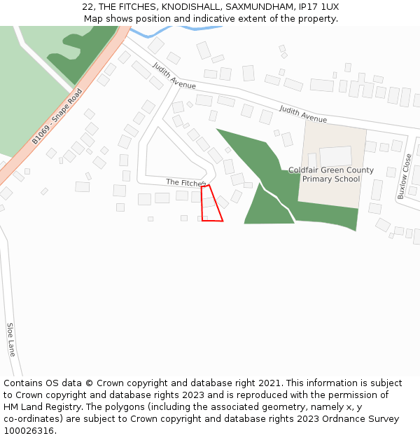 22, THE FITCHES, KNODISHALL, SAXMUNDHAM, IP17 1UX: Location map and indicative extent of plot