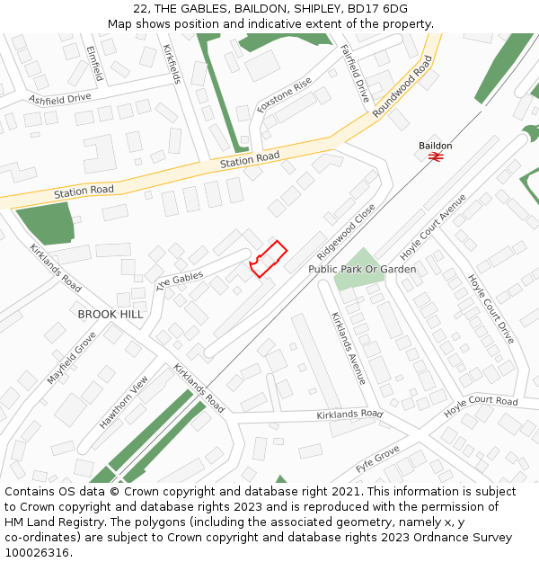22, THE GABLES, BAILDON, SHIPLEY, BD17 6DG: Location map and indicative extent of plot