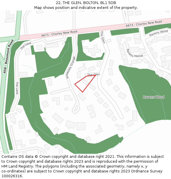 22, THE GLEN, BOLTON, BL1 5DB: Location map and indicative extent of plot