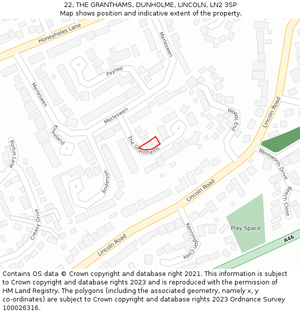 22, THE GRANTHAMS, DUNHOLME, LINCOLN, LN2 3SP: Location map and indicative extent of plot