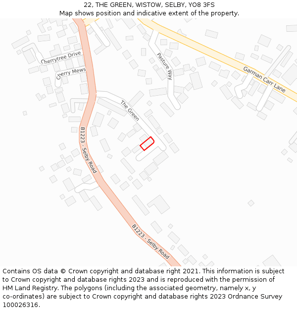 22, THE GREEN, WISTOW, SELBY, YO8 3FS: Location map and indicative extent of plot