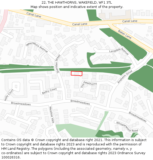 22, THE HAWTHORNS, WAKEFIELD, WF1 3TL: Location map and indicative extent of plot