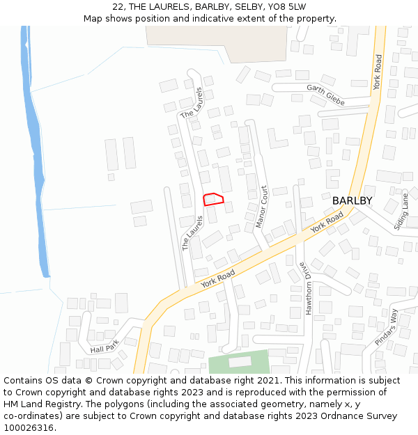 22, THE LAURELS, BARLBY, SELBY, YO8 5LW: Location map and indicative extent of plot