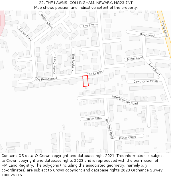 22, THE LAWNS, COLLINGHAM, NEWARK, NG23 7NT: Location map and indicative extent of plot