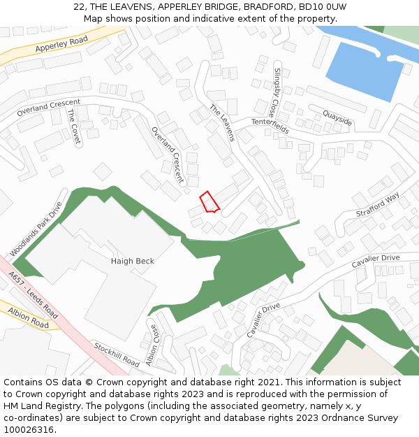 22, THE LEAVENS, APPERLEY BRIDGE, BRADFORD, BD10 0UW: Location map and indicative extent of plot