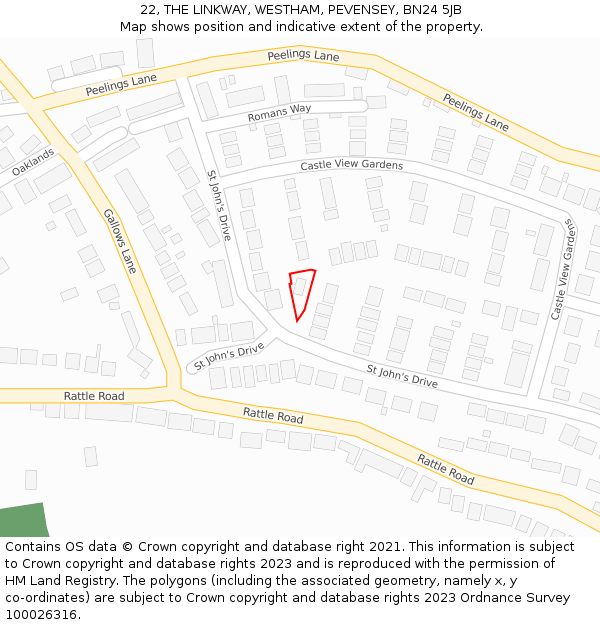 22, THE LINKWAY, WESTHAM, PEVENSEY, BN24 5JB: Location map and indicative extent of plot