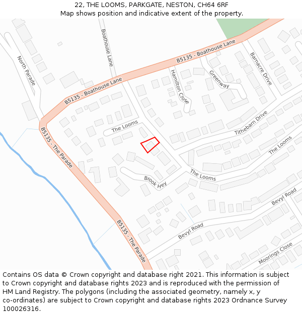 22, THE LOOMS, PARKGATE, NESTON, CH64 6RF: Location map and indicative extent of plot