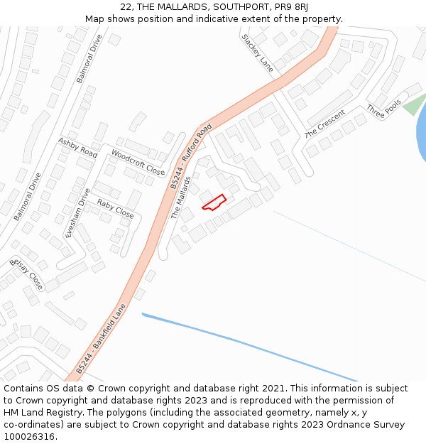 22, THE MALLARDS, SOUTHPORT, PR9 8RJ: Location map and indicative extent of plot