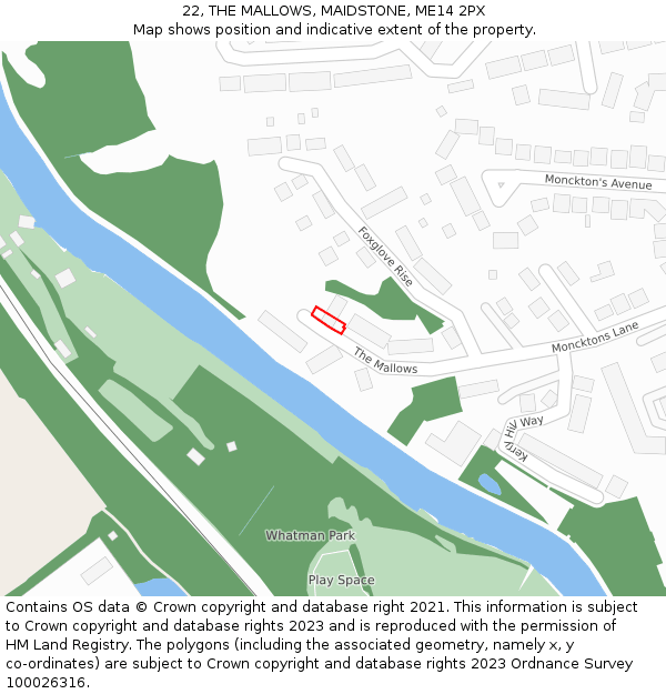 22, THE MALLOWS, MAIDSTONE, ME14 2PX: Location map and indicative extent of plot