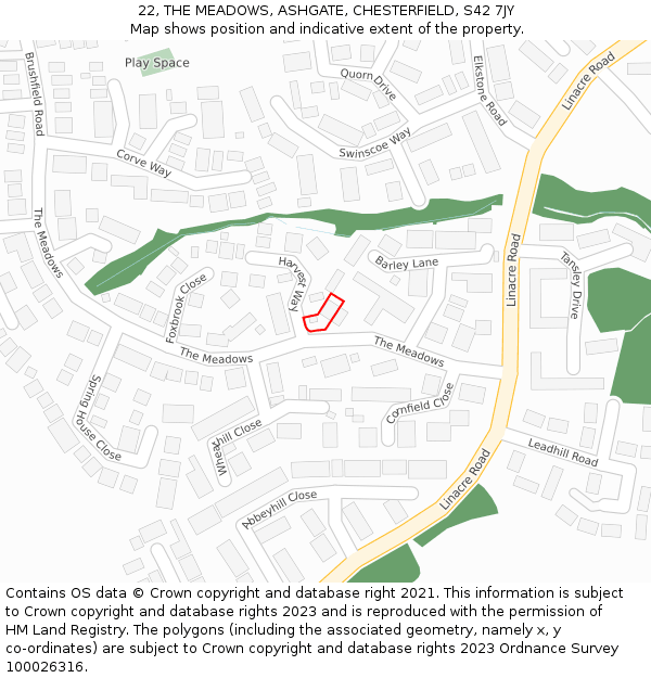 22, THE MEADOWS, ASHGATE, CHESTERFIELD, S42 7JY: Location map and indicative extent of plot