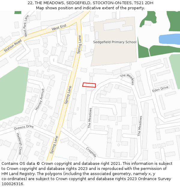 22, THE MEADOWS, SEDGEFIELD, STOCKTON-ON-TEES, TS21 2DH: Location map and indicative extent of plot