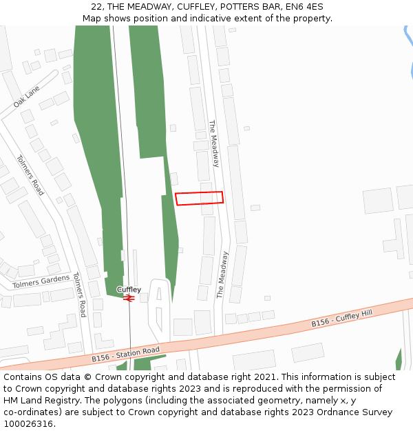 22, THE MEADWAY, CUFFLEY, POTTERS BAR, EN6 4ES: Location map and indicative extent of plot