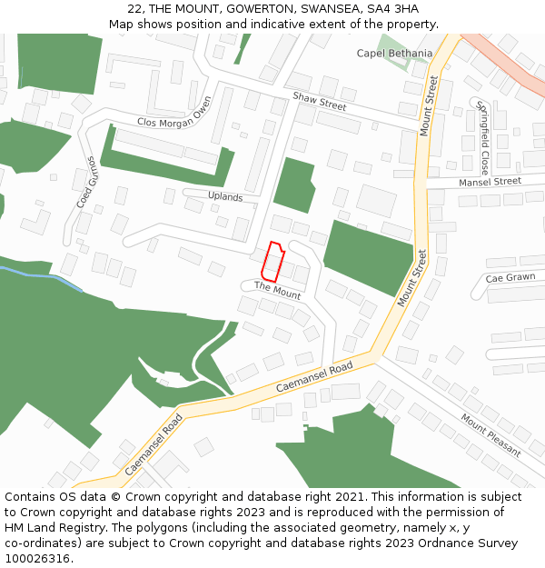 22, THE MOUNT, GOWERTON, SWANSEA, SA4 3HA: Location map and indicative extent of plot