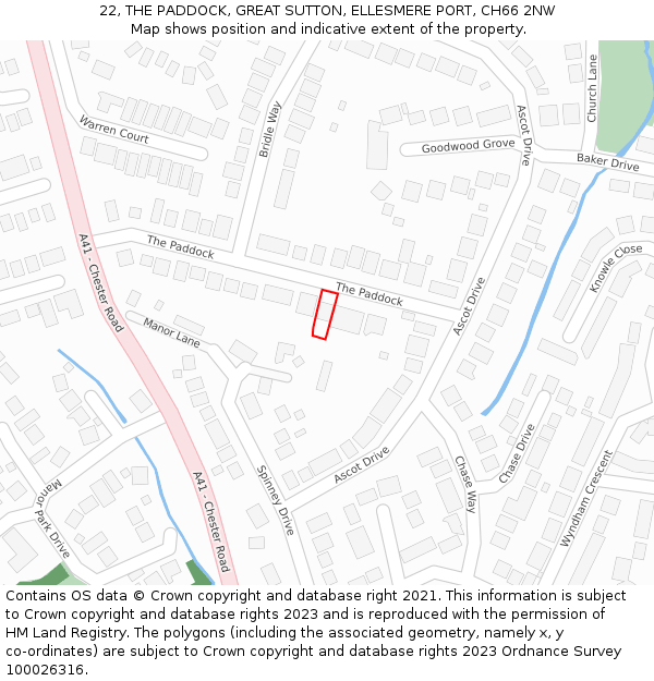 22, THE PADDOCK, GREAT SUTTON, ELLESMERE PORT, CH66 2NW: Location map and indicative extent of plot