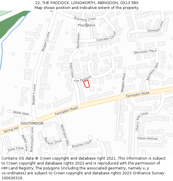 22, THE PADDOCK, LONGWORTH, ABINGDON, OX13 5BX: Location map and indicative extent of plot