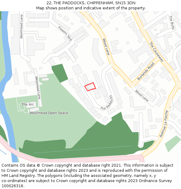 22, THE PADDOCKS, CHIPPENHAM, SN15 3DN: Location map and indicative extent of plot
