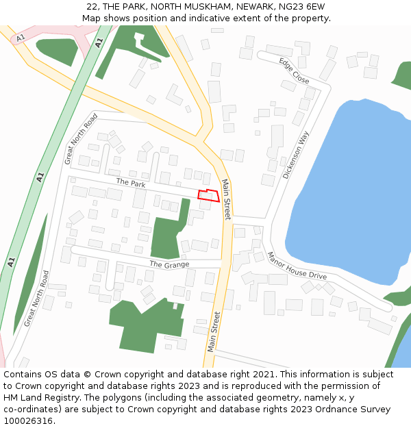 22, THE PARK, NORTH MUSKHAM, NEWARK, NG23 6EW: Location map and indicative extent of plot