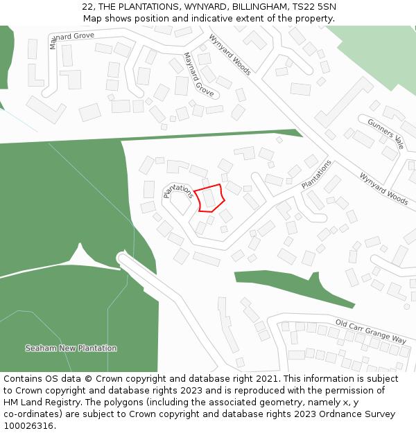 22, THE PLANTATIONS, WYNYARD, BILLINGHAM, TS22 5SN: Location map and indicative extent of plot